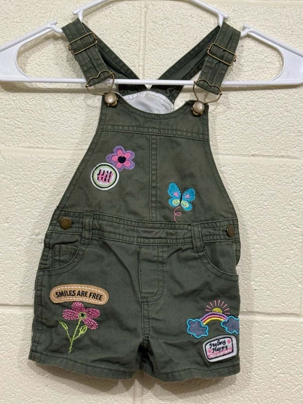 Little Lass Girls Denim Shortalls Green 2T